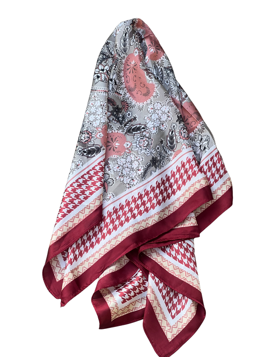 Scarf Silky Big Flower Burgundy