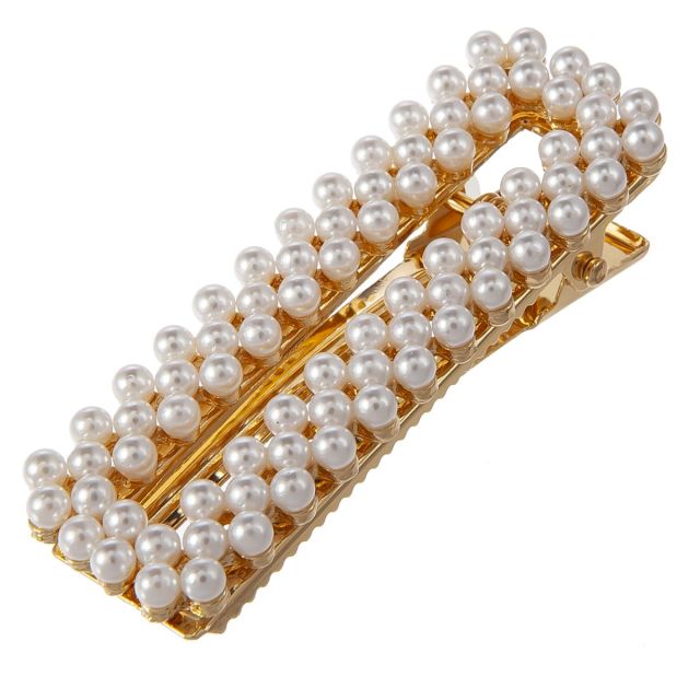 Hairclip pearl open square S White