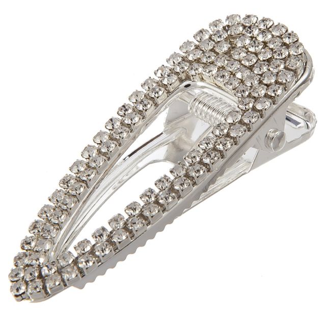 Hairclip bling 6 cm oval Silver