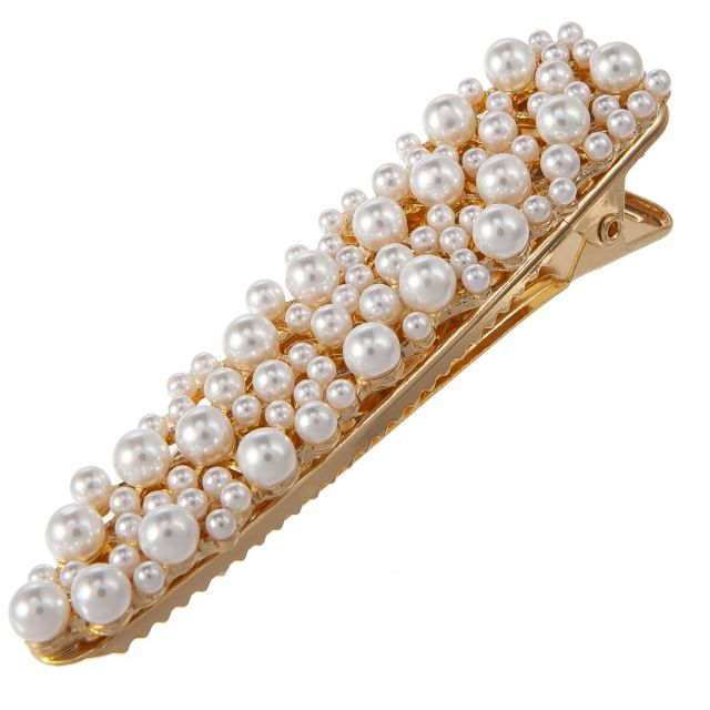 Hairclip pearl mix oval White