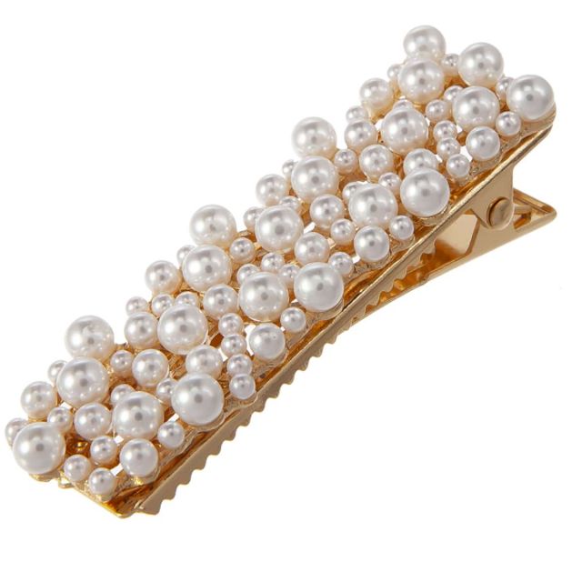 Hairclip pearl mix square White
