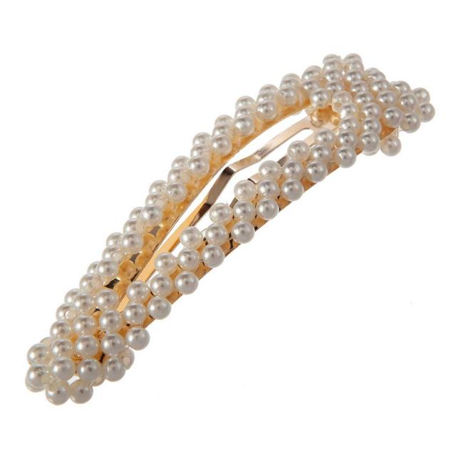 Hair clip pearl oval White