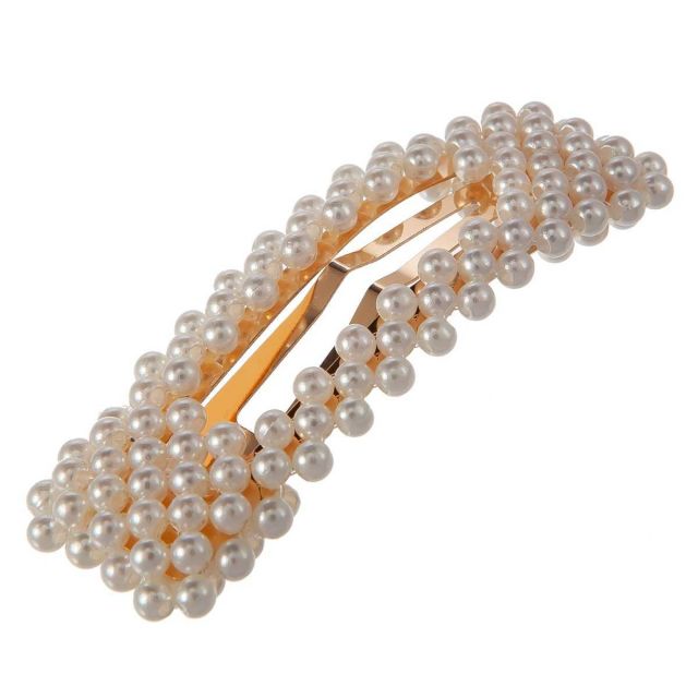 Hair clip pearl square White